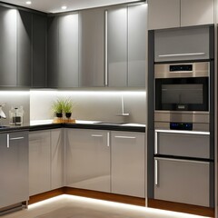 Fototapeta premium 2. A sleek and modern kitchen with stainless steel appliances1, Generative AI