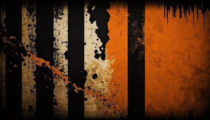 Simple Distressed Orange and Black Backdrop with Stripes. Generative AI.