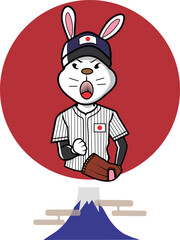 ガッツポーズをするウサギの野球選手