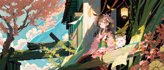  Scenery of old Japan. Fantasy style pixelart.昔の日本の風景。ファンタジースタイルのピクセルアート