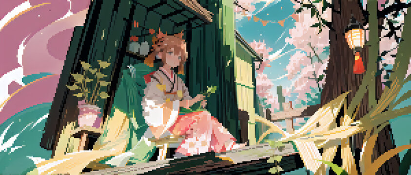  Scenery of old Japan. Fantasy style pixelart.昔の日本の風景。ファンタジースタイルのピクセルアート
