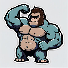 Gorilla beating its chest cute sticker vector, created with Generative AI technology