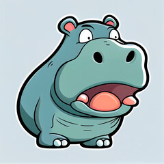 Obraz premium Hippopotamus with a big mouth cute sticker, created with Generative AI technology