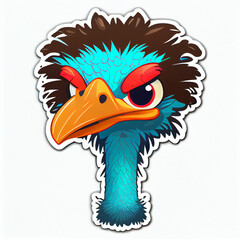 Ostrich with a colorful head cute sticker, created with Generative AI technology