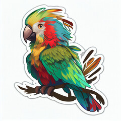 Parrot with colorful feathers cute sticker, created with Generative AI technology