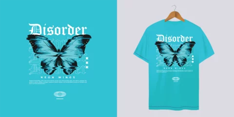 Foto auf Acrylglas Schmetterlinge im Grunge blue t shirt with butterfly print