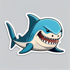 Shark with a fin cute sticker vector, created with Generative AI technology