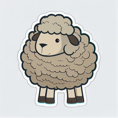 Sheep with wool cute sticker vector, created with Generative AI technology