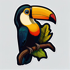 Fototapeta premium Toucan with a colorful beak cute sticker, created with Generative AI technology