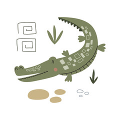 cute alligator vector drawing for kids fashion