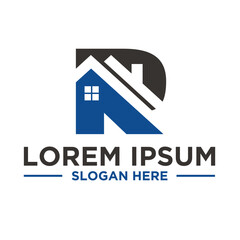 real estate company logo, letter R with house or home.