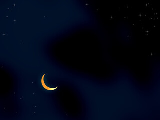 Fototapeta na wymiar Islamic Background Concept,Cloud Sky with Crescent Moon and Star ramadan Religious symbols,Sunrise Twilight Gold Eventing,for Arabic Muslim Holy,Eid ai-fitr,New year Muharram Mubarak.