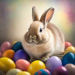 fluffy easter bunny with colorful eggs. generative ai #2