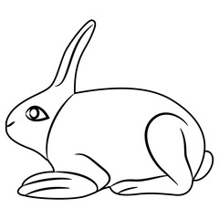 Seated rabbit or hare. Bunny design. Black and white linear silhouette.