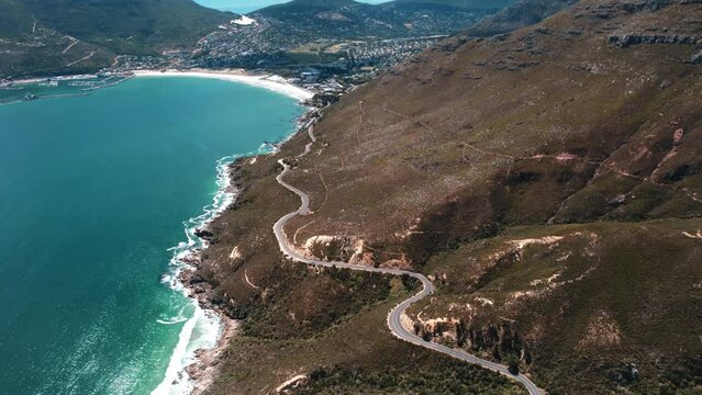 Aerial of Hout Bay, overlooking the Hout Bay and Chapman&rsquo;s Peak Coastal Road, Western Cape, South Africa  3
