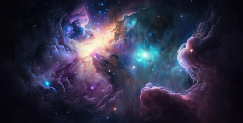 Colorful galaxy, space, milky way, full of cosmic gases, panorama