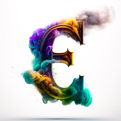 A letter with a smoke effect that stands out against a black background creating a striking contras