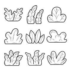Fototapeta premium Set of Bushes in Outline Style
