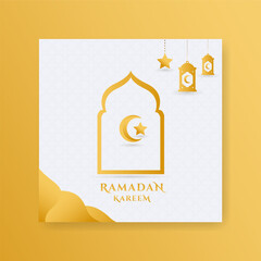 Modern Square social media ramadan post template in white, gold and yellow gradient with moon and stars design. modern templates. social media template with islamic background design.