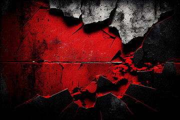 Red, Black and White Wall background with cracks 