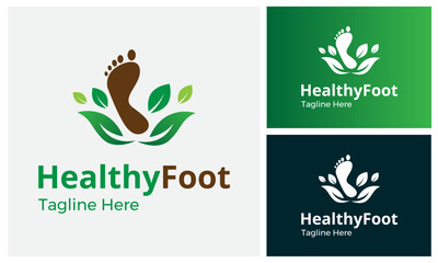 Fototapeta na wymiar Healthy Foot Logo Design Template With Leaves.