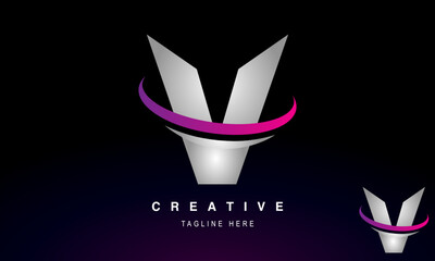 Initial V Letter Logo Design Template With Swoosh.