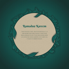 Green leaves background template in hand drawn design for ramadan kareem