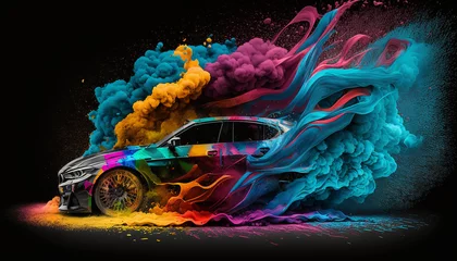  Colorful Paint Powder Explosion from Car Shapes. Generative Ai. © Mustofa
