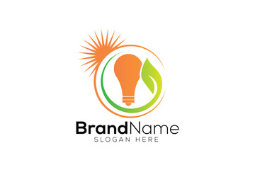 Eco solar energy bulb logo design template