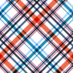Blue and red check plaid tartan seamless pattern. Vector illustration.