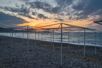 Empty beach at sunrise. Koktebel. Crimea