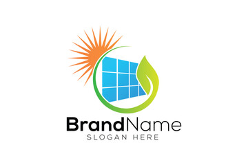 Green solar energy logo design template