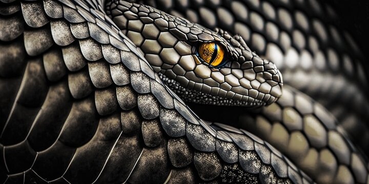 Beautiful snake background with yellow eyes, generative ai image