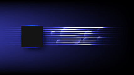 Futuristic black microchip and blue neon light, data exchange, and collection, smart new microchip concept. Quantum computer, big data processing, database concept. Processor isometric banner.