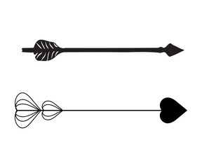 Collection of black and white arrows. Elegant icons for creating tattoos, stickers, cards.