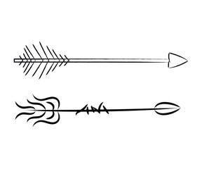 Collection of black and white arrows. Elegant icons for creating tattoos, stickers, cards.