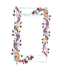 Picturesque graceful frame with flower, twig, leave. Multilayer vector watercolor decorated photo frame.