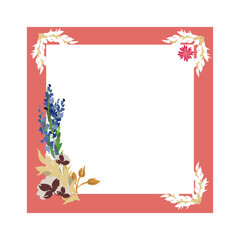 Picturesque graceful frame with flower, twig, leave. Multilayer vector watercolor decorated photo frame.