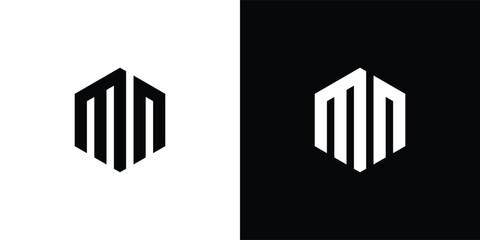 Letter M M Polygon, Hexagonal Minimal Logo Design On Black And White Background