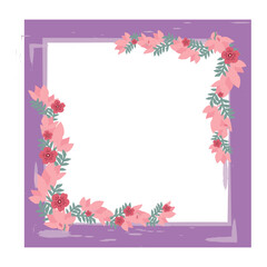 Picturesque graceful frame with flower, twig, leave. Multilayer vector watercolor decorated photo frame.