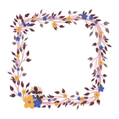 Fototapeta na wymiar Picturesque graceful frame with flower, twig, leave. Multilayer vector watercolor decorated photo frame.