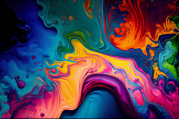 Abstract colorful acrylic pour fluid art background. Generative AI - obrazy, fototapety, plakaty