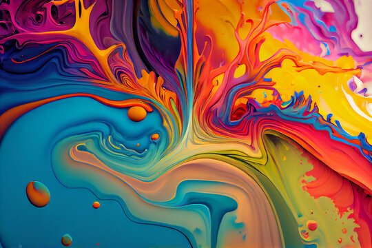 Abstract colorful acrylic pour fluid art background. Generative AI
