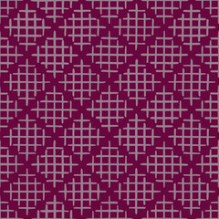 hand drawn squares from crisscrossed stripes. gray geometric shapes at maroon repetitive background. vector seamless pattern. fabric swatch. wrapping paper. design template for textile, linen, decor