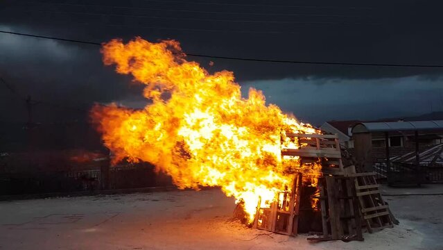 fire fires lighting in ioannina city at carnival season many years tradition greece