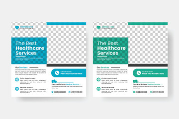 Vector medical health poster design and hospital for square social media post banner template