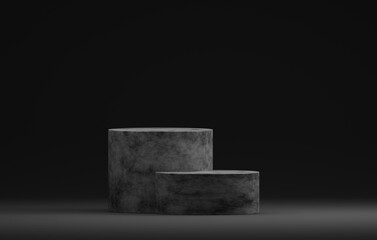 Round podium base on black abstract background