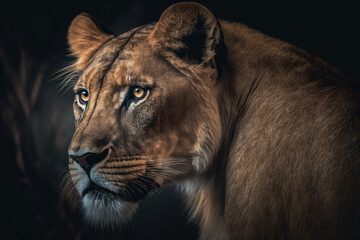 Naklejka na ściany i meble Lioness, Carnivorous African mammal. Generative AI