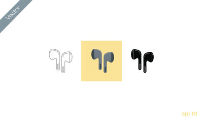 Vector icon for two AirPods in filled, thin line, outline, and stroke styles in various colors, used for mobile apps, user interface, and web content!
