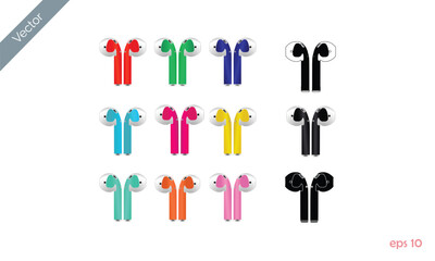 Vector icon for two AirPods in filled, thin line, outline, and stroke styles in various colors, used for mobile apps, user interface, and web content!